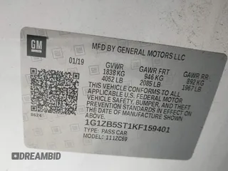 2019 Chevrolet Malibu LS with VIN 1G1ZB5ST1KF159401, listed as a IAAI auction lot 42176173 with 80,298 mi miles and . Bid and sale history available at DreamBid. Image 9.