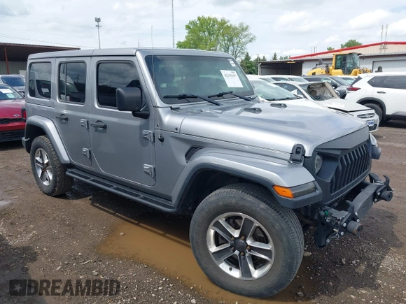 2019 Jeep Wrangler Unlimited Sahara with VIN 1C4HJXEN5KW542403, listed as a IAAI auction lot 42159197 with 60,378 mi miles and . Bid and sale history available at DreamBid. Image 1.