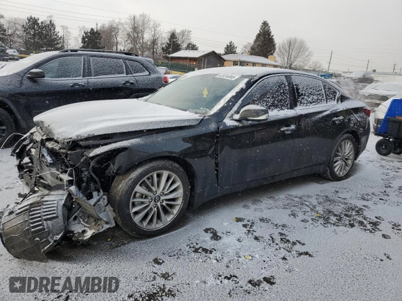 2023 Infiniti Q50 Luxe with VIN JN1EV7BR8PM541976, listed as a Copart auction lot 45134995 with 19,621 mi miles and Salvage title. Bid and sale history available at DreamBid. Image 1.