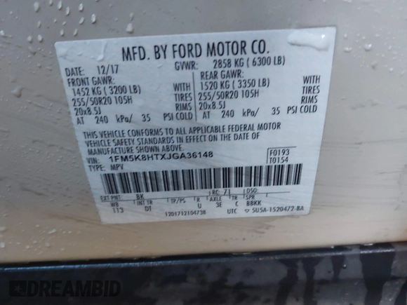 2018 Ford Explorer Platinum with VIN 1FM5K8HTXJGA36148, listed as a IAAI auction lot 41633231 with 82,383 mi miles and . Bid and sale history available at carsss.com. Image 9.
