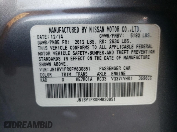 2015 Infiniti Q70 z VIN JN1BY1PR0FM830851, wystawiony jako Copart lot #87606685 z przebiegiem 116 148 mil mil oraz Szkoda całkowita • Salvage title. Historia ofert i sprzedaży dostępna na DreamBid. Obrazek 13.