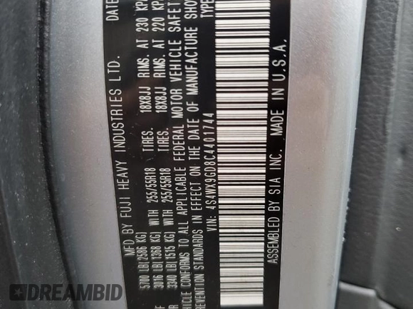 2012 Subaru Tribeca Limited с VIN 4S4WX9GD8C4401744, выставлен на аукционе Copart как лот 42681765 с пробегом 174 464 миль миль и Списание • Salvage title. История ставок и продаж доступна на DreamBid. Изображение 13.