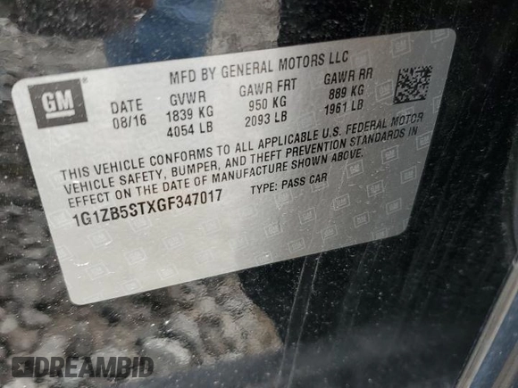 2016 Chevrolet Malibu LS with VIN 1G1ZB5STXGF347017, listed as a Copart auction lot 55743575 with 120,627 mi miles and Clean Title. Bid and sale history available at DreamBid. Image 13.
