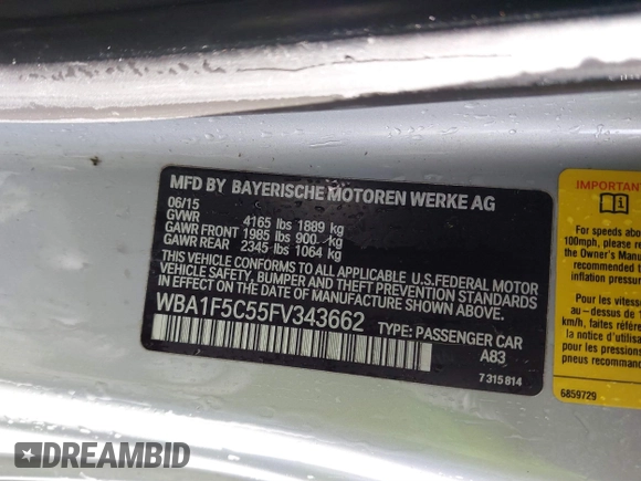 2015 BMW 2 Series 228i with VIN WBA1F5C55FV343662, listed as a IAAI auction lot 41729309 with 90,770 mi miles. Bid and sale history available at carsss.com. Image 9.