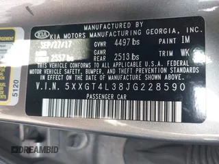 2018 Kia Optima LX with VIN 5XXGT4L38JG228590, listed as a IAAI auction lot 42557115 with 87,611 mi miles and . Bid and sale history available at DreamBid. Image 9.