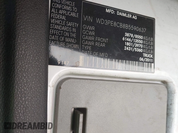 2011 Mercedes-Benz Sprinter Cargo with VIN WD3PE8CB8B5590637, listed as a IAAI auction lot 41392516 with 452,249 mi miles. Bid and sale history available at carsss.com. Image 9.