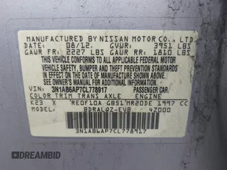 2012 Nissan Sentra S with VIN 3N1AB6AP7CL778917, listed as a IAAI auction lot 42526801 with 152,927 mi miles and . Bid and sale history available at DreamBid. Image 9.