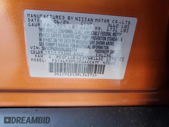 2024 Nissan Kicks SR with VIN 3N1CP5DV3RL565714, listed as a Copart auction lot 89121155 with 167 mi miles and Salvage Title. Bid and sale history available at DreamBid. Image 15.