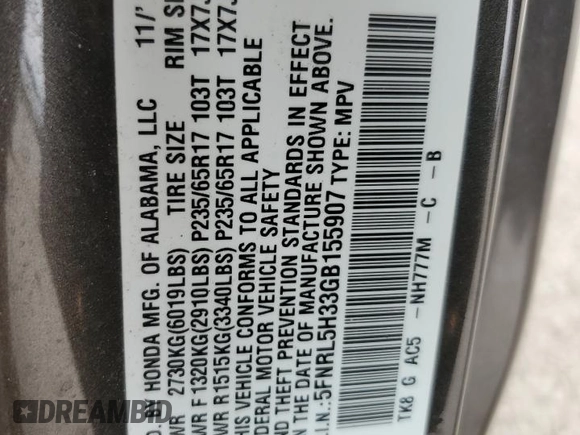 2016 Honda Odyssey SE with VIN 5FNRL5H33GB155907, listed as a Copart auction lot 53919625 with 119,198 mi miles and Salvage Title. Bid and sale history available at DreamBid. Image 13.