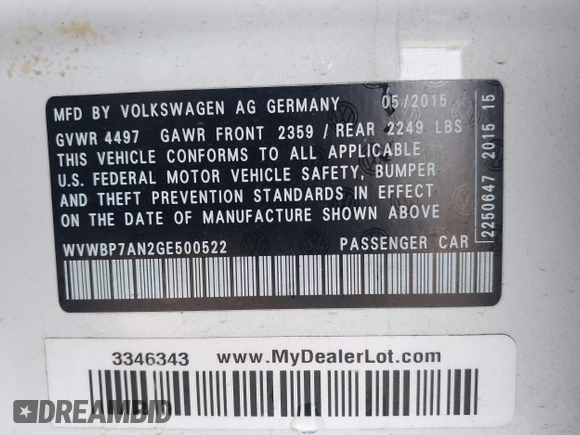 2016 Volkswagen CC Sport with VIN WVWBP7AN2GE500522, listed as a IAAI auction lot 41518541 with 43,539 mi miles. Bid and sale history available at carsss.com. Image 9.