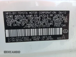 2012 Lexus IS 250 with VIN JTHBF5C27C2103103, listed as a Copart auction lot 61854135 with 170,924 mi miles and Salvage title. Bid and sale history available at DreamBid. Image 12.