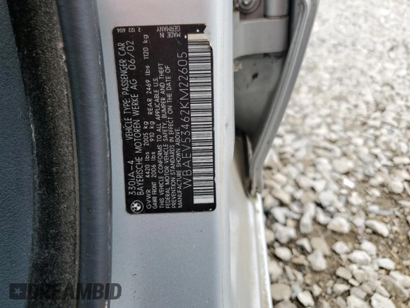 2002 BMW 3 Series 330i with VIN WBAEV53462KM22605, listed as a Copart auction lot 72362534 with 108,590 mi miles and Salvage Title. Bid and sale history available at carsss.com. Image 12.