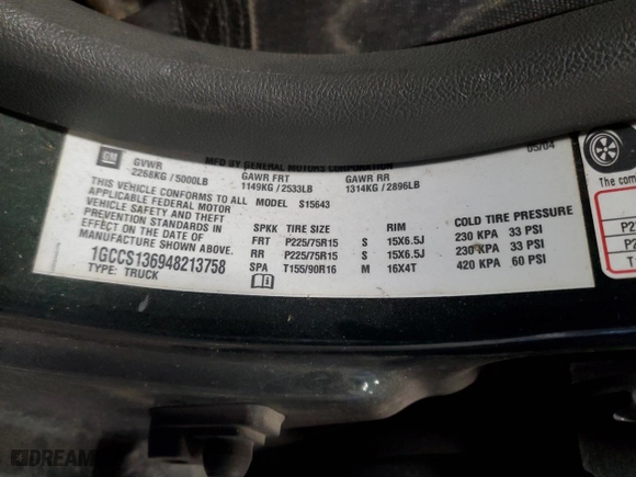 2004 Chevrolet Colorado 1SB LS Z85 with VIN 1GCCS136948213758, listed as a Copart auction lot 41457945 with 119,073 mi miles and Salvage Title. Bid and sale history available at carsss.com. Image 13.