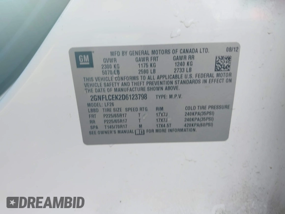2013 Chevrolet Equinox LS z VIN 2GNFLCEK2D6123798, wystawiony jako IAAI lot #41871854 z przebiegiem 136 206 mil mil oraz . Historia ofert i sprzedaży dostępna na DreamBid. Obrazek 9.