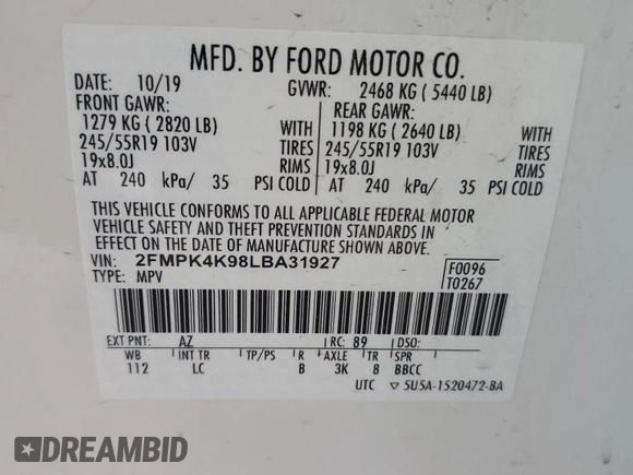2020 Ford Edge Titanium z VIN 2FMPK4K98LBA31927, wystawiony jako Copart lot #58769015 z przebiegiem 40 609 mil mil oraz Szkoda całkowita • Salvage title. Historia ofert i sprzedaży dostępna na DreamBid. Obrazek 13.