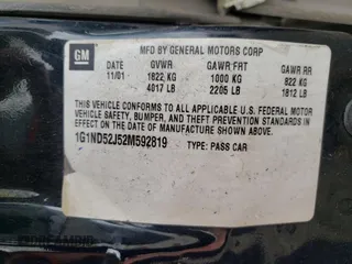 2002 Chevrolet Malibu with VIN 1G1ND52J52M592819, listed as a Copart auction lot 42191395 with 243,999 mi miles and Salvage Title. Bid and sale history available at carsss.com. Image 12.