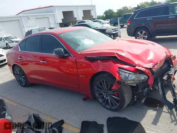 2018 Infiniti Q50 Red Sport 400 with VIN JN1FV7AP2JM460824, listed as a IAAI auction lot 42077854 with 91,062 mi miles and . Bid and sale history available at DreamBid. Image 13.