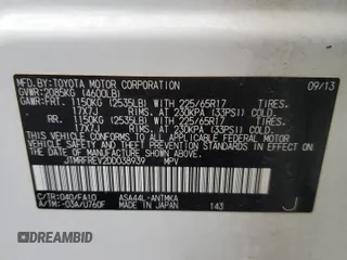 2013 Toyota RAV4 XLE with VIN JTMRFREV2DD038939, listed as a Copart auction lot 85413964 with 128,455 mi miles and Non repairable. Bid and sale history available at DreamBid. Image 14.