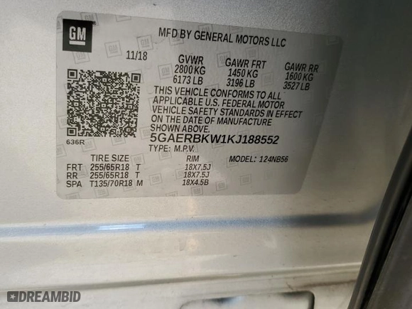 2019 Buick Enclave Essence with VIN 5GAERBKW1KJ188552, listed as a Copart auction lot 79638254 with NaN miles and Salvage Title. Bid and sale history available at carsss.com. Image 14.