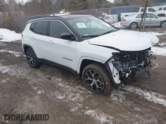 2024 Jeep Compass Limited with VIN 3C4NJDCN0RT151762, listed as a IAAI auction lot 41329742 with 587 mi miles and . Bid and sale history available at carsss.com. Image 1.