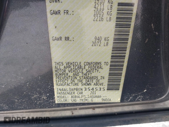 2014 Nissan Altima 2.5 with VIN 1N4AL3AP8EN354535, listed as a IAAI auction lot 41608309 with 172,110 mi miles. Bid and sale history available at carsss.com. Image 9.