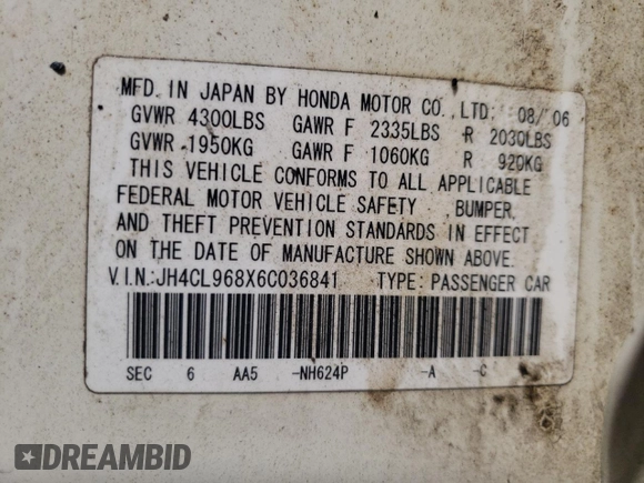 2006 Acura TSX z VIN JH4CL968X6C036841, wystawiony jako Copart lot #64416775 z przebiegiem 148 867 mil mil oraz Szkoda całkowita • Salvage title. Historia ofert i sprzedaży dostępna na DreamBid. Obrazek 12.