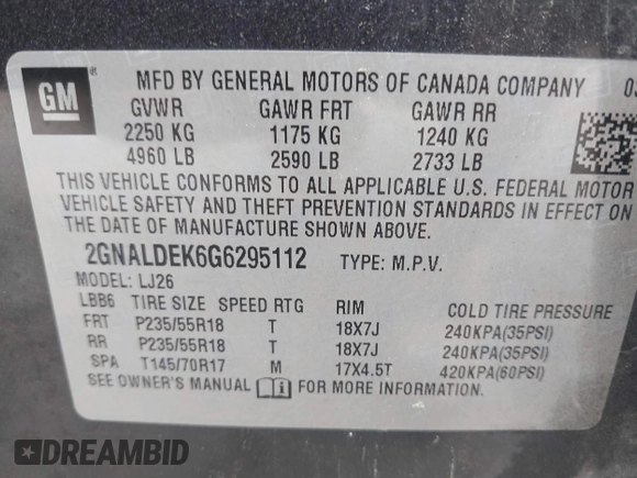 2016 Chevrolet Equinox LTZ с VIN 2GNALDEK6G6295112, выставлен на аукционе IAAI как лот 42266530 с пробегом 167 485 миль миль и . История ставок и продаж доступна на DreamBid. Изображение 9.