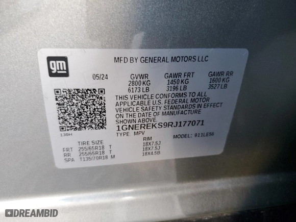 2024 Chevrolet Traverse FWD LS with VIN 1GNEREKS9RJ177071, listed as a Copart auction lot 48261405 with 11,754 mi miles and Salvage Title. Bid and sale history available at carsss.com. Image 14.