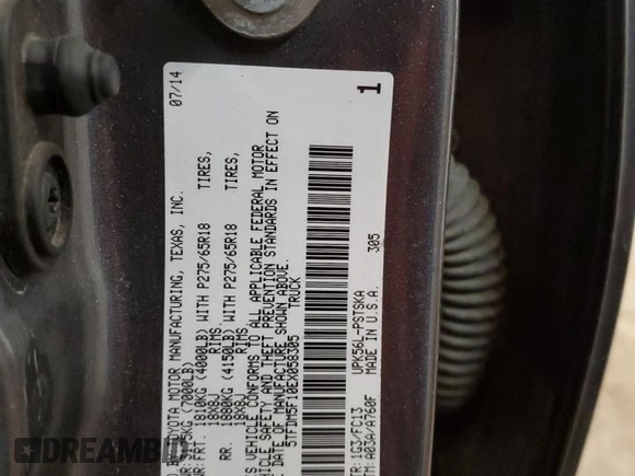 2014 Toyota Tundra 4WD Truck with VIN 5TFDM5F10EX058305, listed as a Copart auction lot 85477244 with 208,157 mi miles and Salvage Title. Bid and sale history available at carsss.com. Image 13.