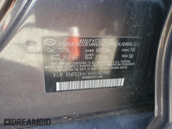 2017 Hyundai Sonata 2.4L z VIN 5NPE24AF6HH540980, wystawiony jako Copart lot #74983064 z przebiegiem 126 008 mil mil oraz Szkoda całkowita • Salvage title. Historia ofert i sprzedaży dostępna na DreamBid. Obrazek 12.