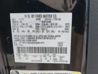 2013 Ford F-150 XL with VIN 1FTFW1EF2DKD61171, listed as a IAAI auction lot 42566701 with 153,896 mi miles and . Bid and sale history available at DreamBid. Image 9.