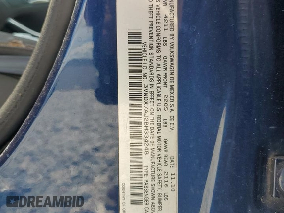 2011 Volkswagen Jetta SE z VIN 3VWDX7AJ2BM334248, wystawiony jako Copart lot #64985545 z przebiegiem Nie podano mil oraz Szkoda całkowita • Salvage title. Historia ofert i sprzedaży dostępna na DreamBid. Obrazek 12.