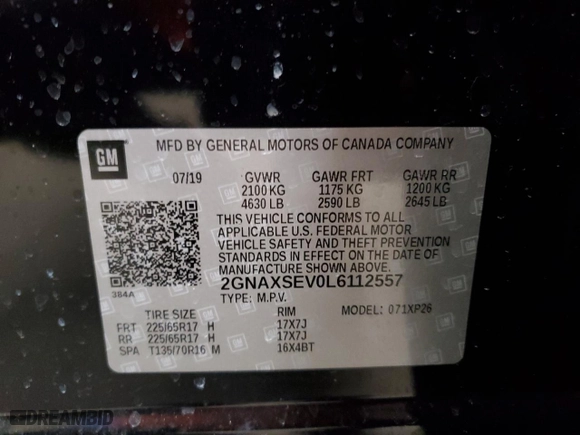 2020 Chevrolet Equinox LS with VIN 2GNAXSEV0L6112557, listed as a Copart auction lot 52434695 with 153,298 mi miles and Salvage Title. Bid and sale history available at carsss.com. Image 13.