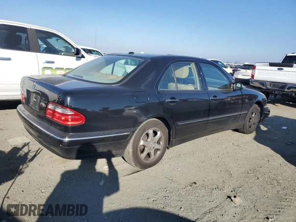 2002 Mercedes-Benz E-Class with VIN WDBJF65J72B424966, listed as a Copart auction lot 89323505 with 199,185 mi miles and Salvage Title. Bid and sale history available at carsss.com. Image 3.