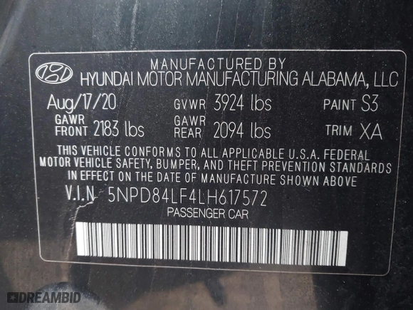 2020 Hyundai Elantra Value Edition with VIN 5NPD84LF4LH617572, listed as a IAAI auction lot 41535581 with 164,056 mi miles. Bid and sale history available at carsss.com. Image 9.
