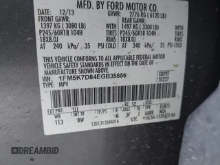 2014 Ford Explorer XLT с VIN 1FM5K7D84EGB35856, выставлен на аукционе IAAI как лот 41958386 с пробегом 88 605 миль миль и . История ставок и продаж доступна на DreamBid. Изображение 9.