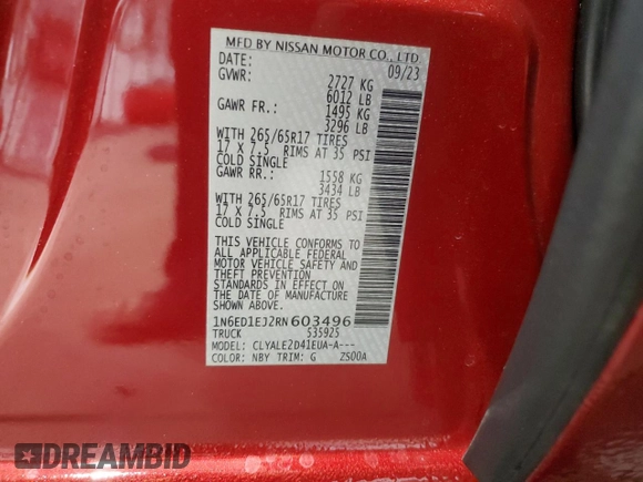 2024 Nissan Frontier SL z VIN 1N6ED1EJ2RN603496, wystawiony jako Copart lot #54011845 z przebiegiem 11 047 mil mil oraz Szkoda całkowita • Salvage title. Historia ofert i sprzedaży dostępna na DreamBid. Obrazek 12.