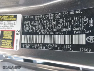 2018 Toyota Camry LE with VIN 4T1B11HK6JU012211, listed as a IAAI auction lot 41793663 with 79,695 mi miles. Bid and sale history available at carsss.com. Image 9.