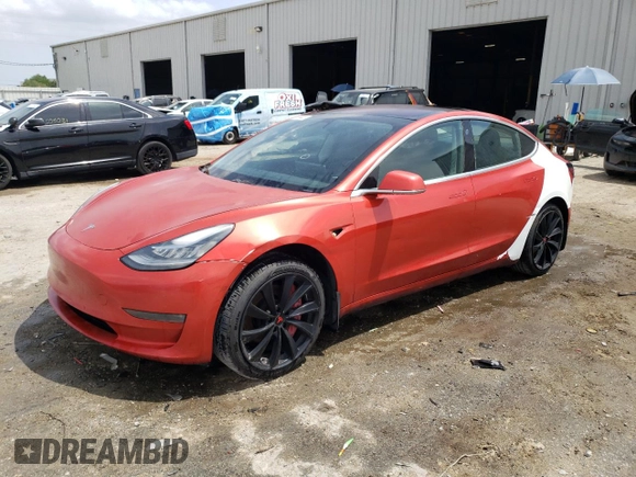 2018 Tesla Model 3 Long Range Battery with VIN 5YJ3E1EAXJF031944, listed as a Copart auction lot 53619445 with 146,031 mi miles and Salvage Title. Bid and sale history available at DreamBid. Image 1.