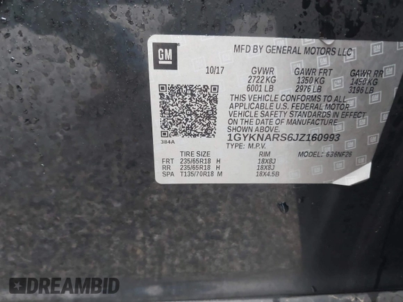 2018 Cadillac XT5 FWD with VIN 1GYKNARS6JZ160993, listed as a IAAI auction lot 41472847 with 113,415 mi miles. Bid and sale history available at carsss.com. Image 9.