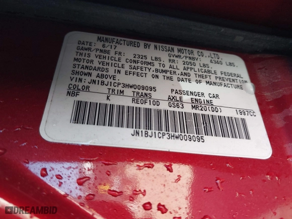 2017 Nissan Rogue Sport SV with VIN JN1BJ1CP3HW009095, listed as a IAAI auction lot 41756200 with 71,879 mi miles. Bid and sale history available at carsss.com. Image 9.