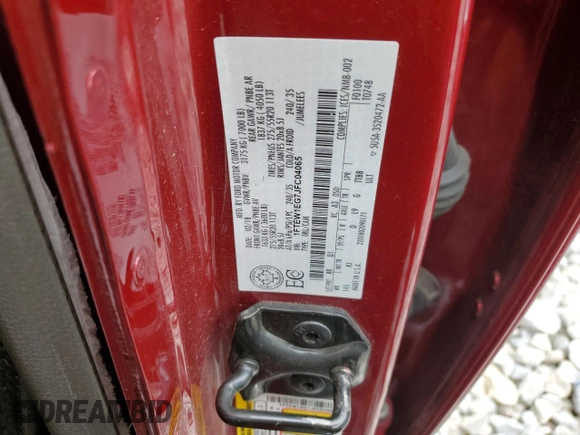 2018 Ford F-150 XL with VIN 1FTEW1EG7JFC04065, listed as a Copart auction lot 60716365 with 150,355 mi miles and Salvage title. Bid and sale history available at DreamBid. Image 13.