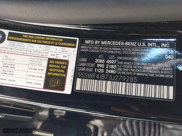 2018 Mercedes-Benz C-Class C 300 with VIN 55SWF4JB7JU279285, listed as a IAAI auction lot 41375517 with 132,484 mi miles. Bid and sale history available at carsss.com. Image 9.
