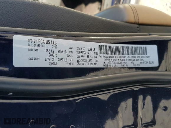 2016 Dodge Durango Citadel z VIN 1C4RDJEG3GC486240, wystawiony jako Copart lot #41580915 z przebiegiem 126 459 mil mil oraz Szkoda całkowita • Salvage title. Historia ofert i sprzedaży dostępna na DreamBid. Obrazek 13.