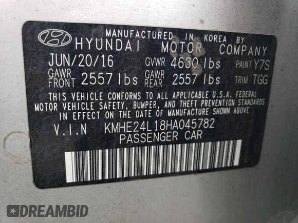 2017 Hyundai Sonata Hybrid SE with VIN KMHE24L18HA045782, listed as a Copart auction lot 76365673 with 104,934 mi miles. Bid and sale history available at carsss.com. Image 12.