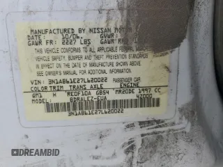 2007 Nissan Sentra S with VIN 3N1AB61E27L620022, listed as a Copart auction lot 62133085 with 204,460 mi miles and Salvage title. Bid and sale history available at DreamBid. Image 12.