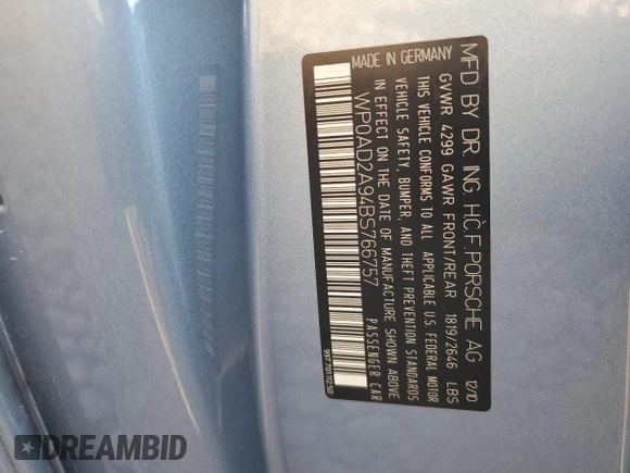 2011 Porsche 911 Turbo S with VIN WP0AD2A94BS766757, listed as a Copart auction lot 78470004 with 52,141 mi miles and Salvage Title. Bid and sale history available at DreamBid. Image 12.