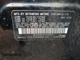 2017 Mitsubishi Mirage ES with VIN ML32A3HJ0HH009317, listed as a Copart auction lot 58759835 with 79,234 mi miles and Non repairable. Bid and sale history available at DreamBid. Image 12.