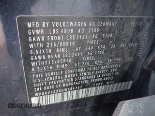 2016 Volkswagen Tiguan S with VIN WVGAV7AX5GW584747, listed as a IAAI auction lot 41853488 with 92,579 mi miles and . Bid and sale history available at DreamBid. Image 9.