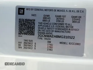 2021 Chevrolet Silverado 1500 Work Truck with VIN 3GCNWAEH8MG310522, listed as a Copart auction lot 54240975 with 103,189 mi miles and Clean Title. Bid and sale history available at carsss.com. Image 12.